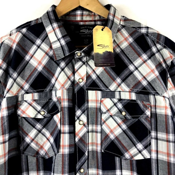 Silver Jean Co Other - SILVER Jeans Co Mens L/S Western Plaid Pearl Snap Shirt Size XL Maple $58